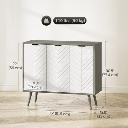 Modern Sideboard Buffet, Dining Room Cabinet, Adjustable Shelves, 3 Doors, Grey Storage Cabinets at Gallery Canada