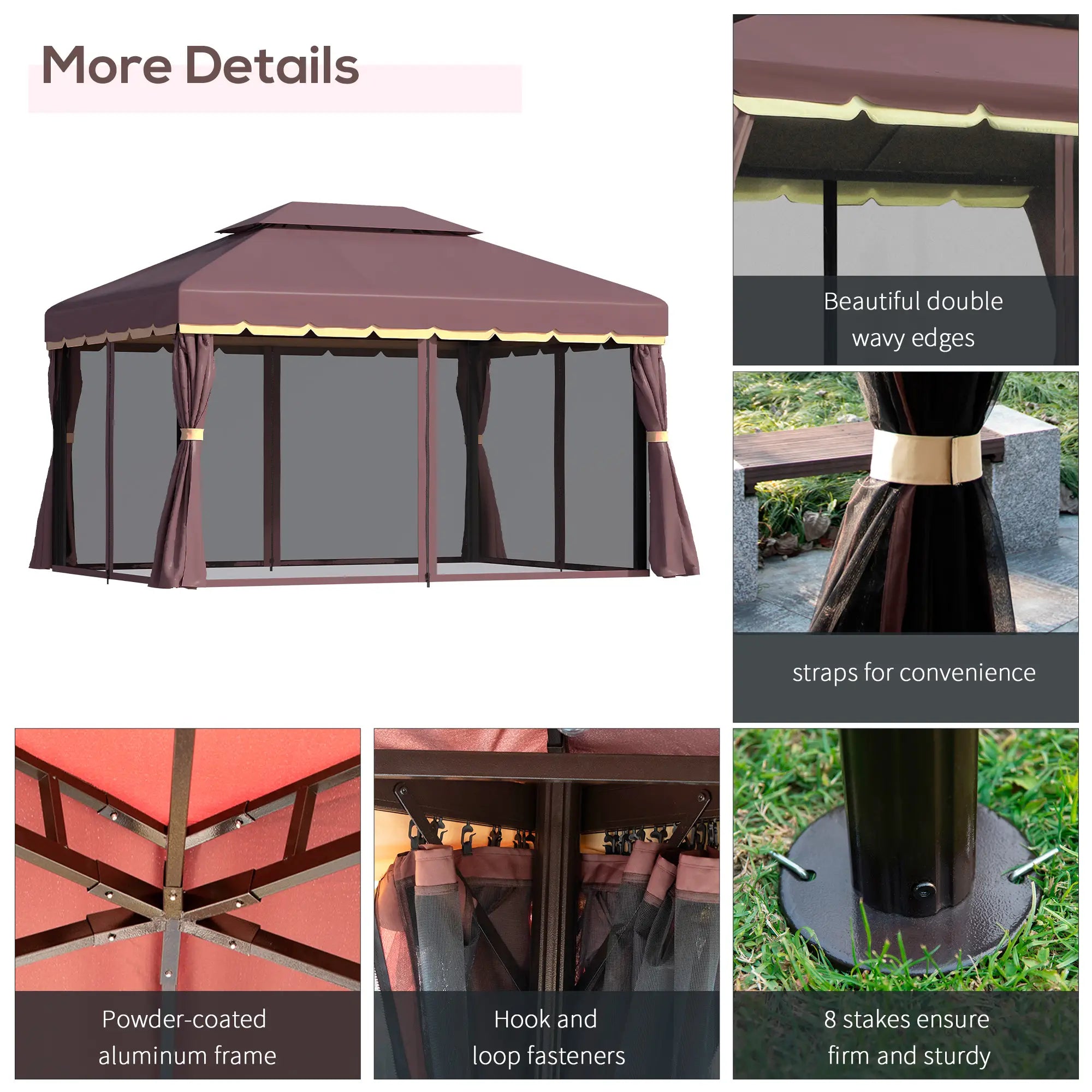 10 x 13ft Aluminum Gazebo, Double Tier Canopy, Netting, Curtains, Coffee Gazebos at Gallery Canada