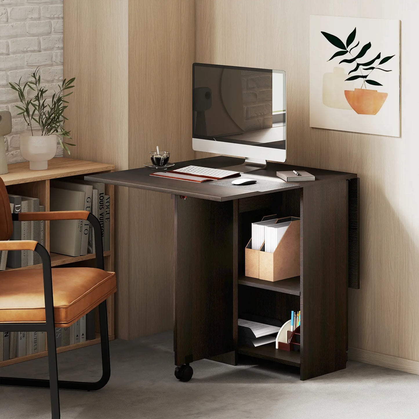 Folding Dining Table, Drop Leaf with Drawer, Storage Shelves, Dark Brown Dining Tables at Gallery Canada