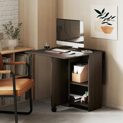 Folding Dining Table, Drop Leaf with Drawer, Storage Shelves, Dark Brown Dining Tables at Gallery Canada