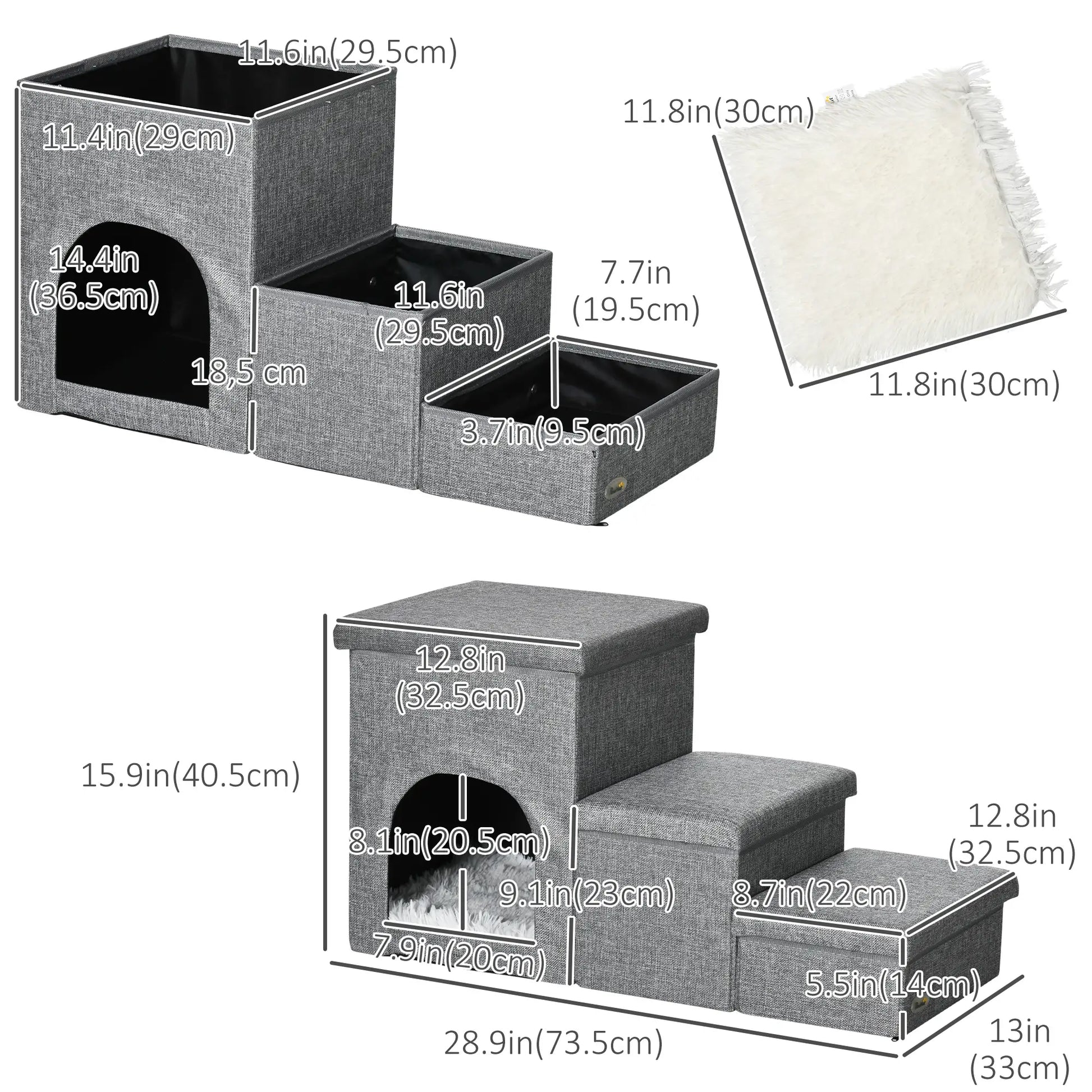 3-Step Dog Ramp with Storage, Washable Plush Cushion Dog Stairs at Gallery Canada