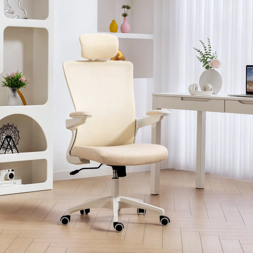 Ergonomic Office Chair, Swivel Desk Chair, Adjustable Lumbar Support, Headrest, Height, Flip-Up Armrests, Beige