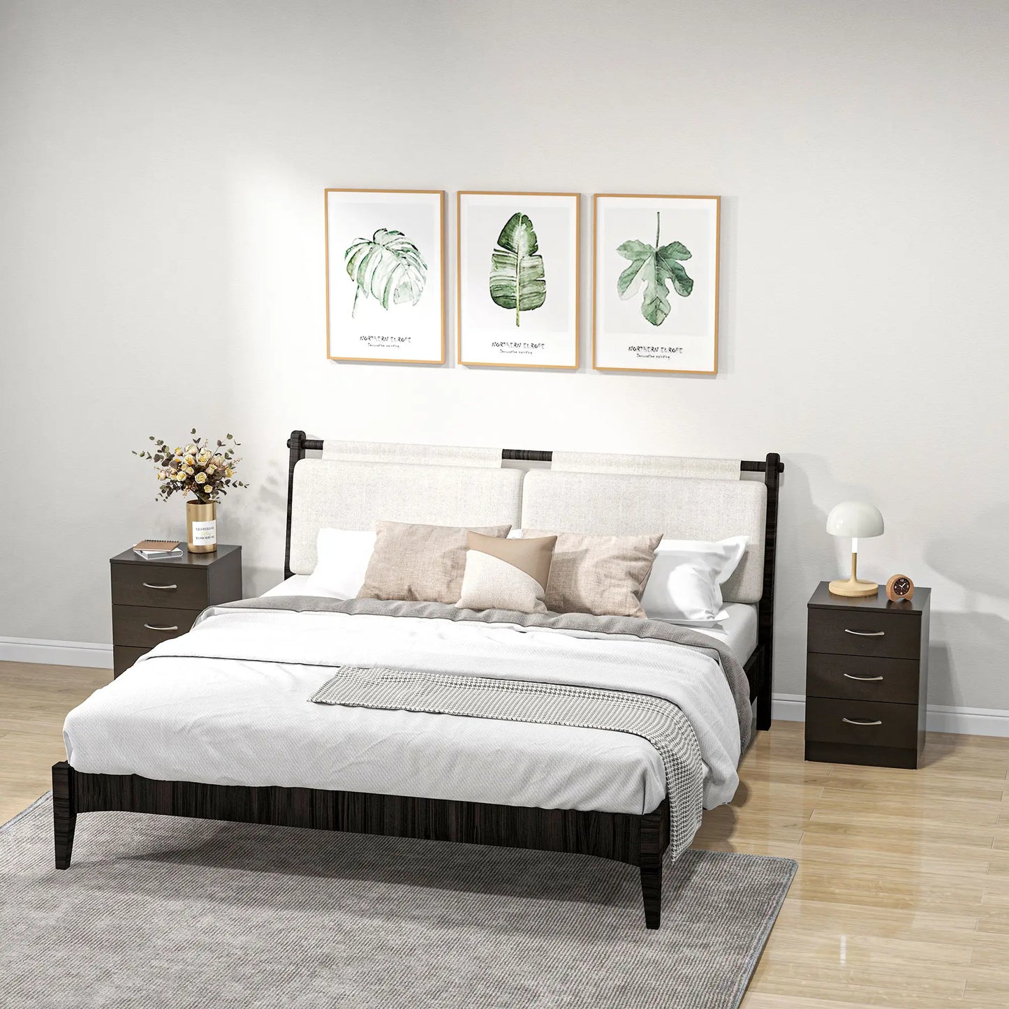 Modern Wood Nightstand, 3 Drawers, Anti-Tipping Design, Set of 2, Dark Brown Bedside Tables at Gallery Canada