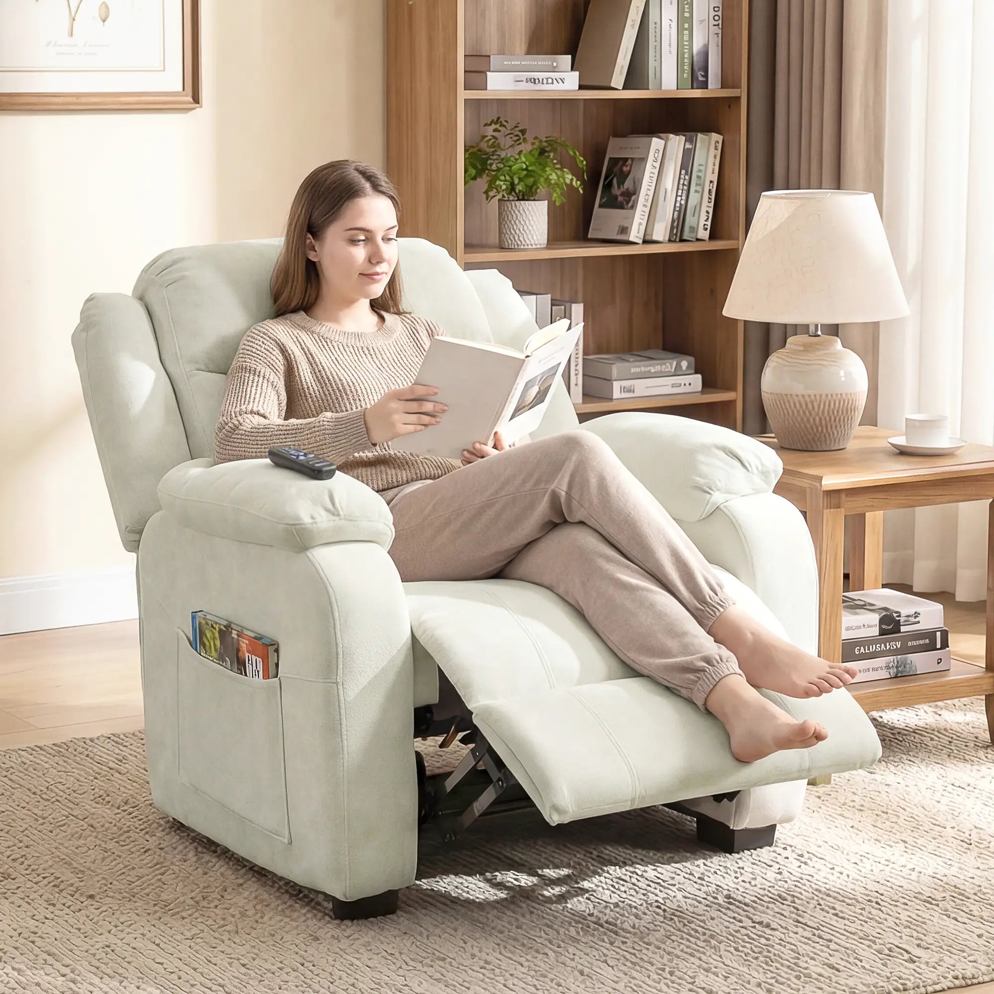 Massage Recliner Chair, Power Recliner, Remote, Pockets, 2 Memory Positions, Beige Single Sofas at Gallery Canada