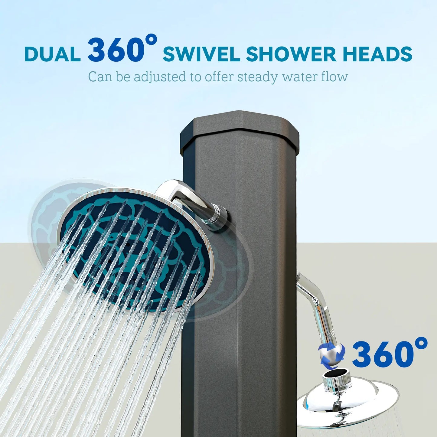 Solar Heated Outdoor Shower, 9.2 Gallon, 7.1ft, 2 Rotating Heads Outdoor Swimming Pools & Hot Tubs at Gallery Canada