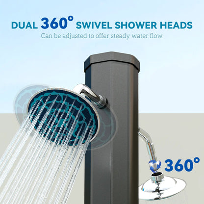 Solar Heated Outdoor Shower, 9.2 Gallon, 7.1ft, 2 Rotating Heads Outdoor Swimming Pools & Hot Tubs at Gallery Canada
