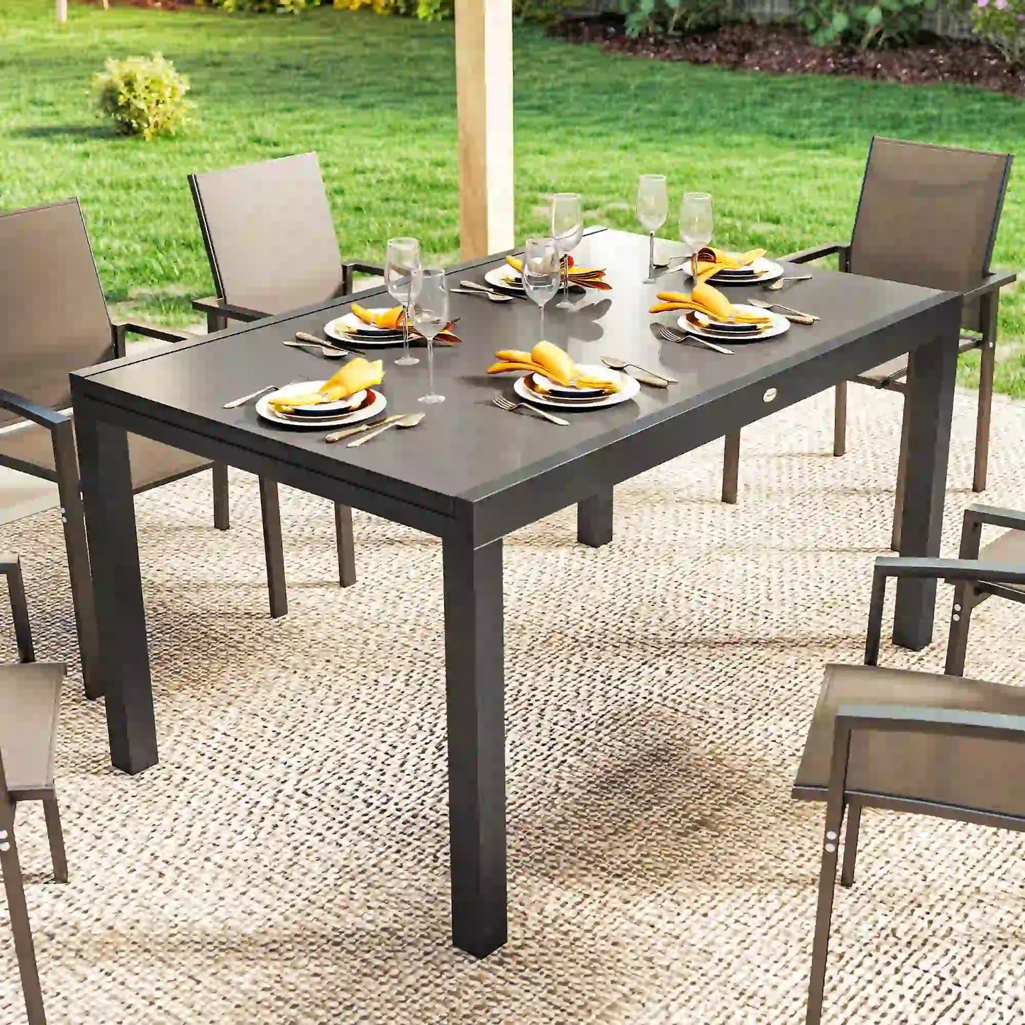 Expandable Outdoor Dining Table, 55"-95", Tempered Glass Top, Aluminum Frame, Black Patio Dining Tables at Gallery Canada