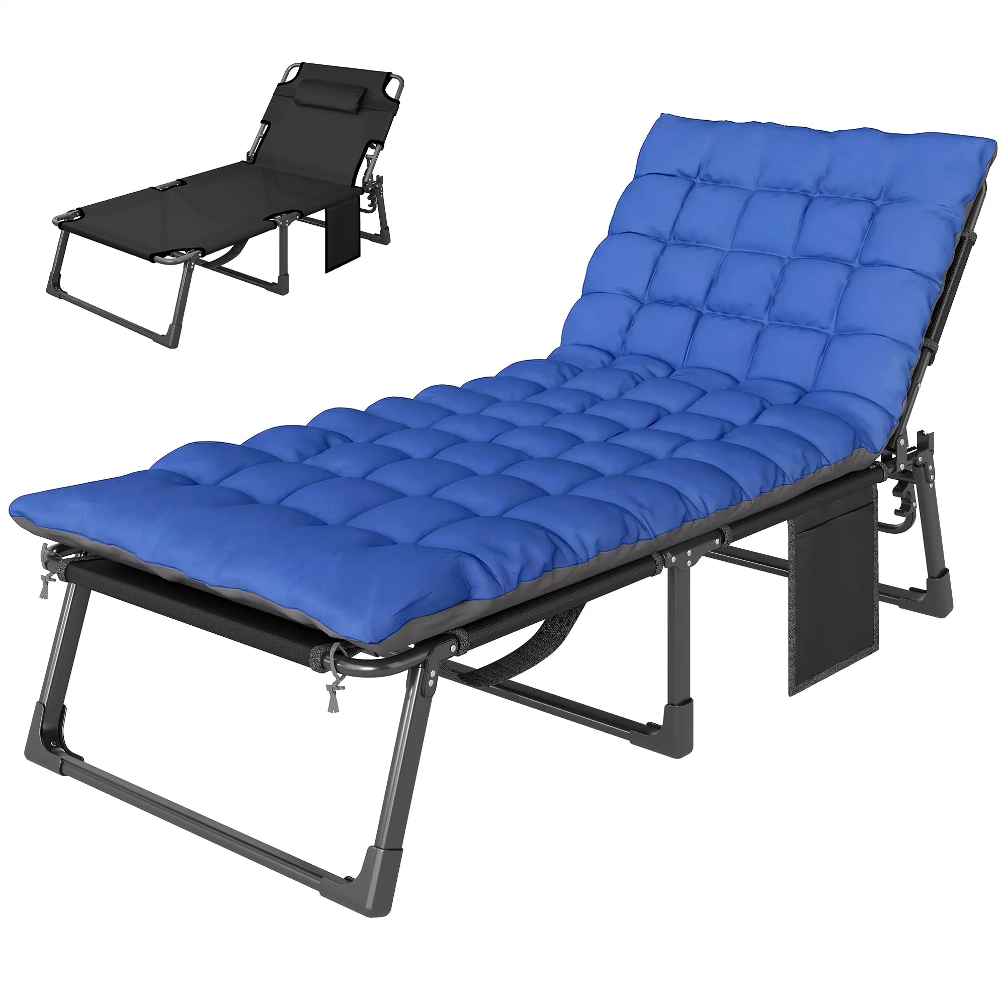 75 cm Wide Folding Chaise Lounge Chair, Outdoor Tanning Chair, Camping Cot, Grey/Blue Lounger Chairs at Gallery Canada
