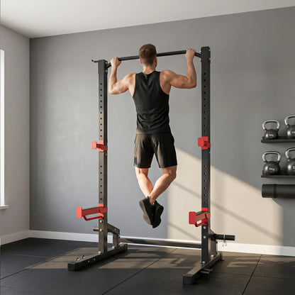 Power Cage Squat Rack, 1100LB, Pull-Up Bar, J-Hooks, Plate Storage