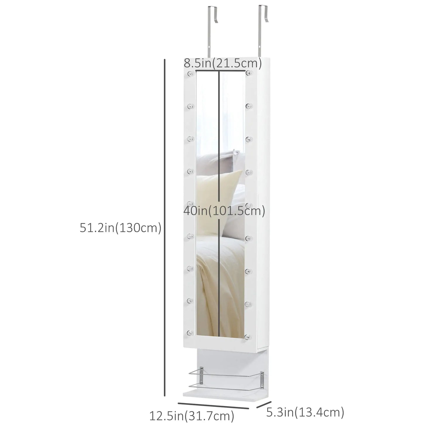 Mirror Jewelry Cabinet, LED Lights, Wall Mount, 3 Heights, Drawer, Shelf, White Jewelry Armoire & Jewellery Mirror Cabinets at Gallery Canada