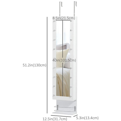 Mirror Jewelry Cabinet, LED Lights, Wall Mount, 3 Heights, Drawer, Shelf, White Jewelry Armoire & Jewellery Mirror Cabinets at Gallery Canada