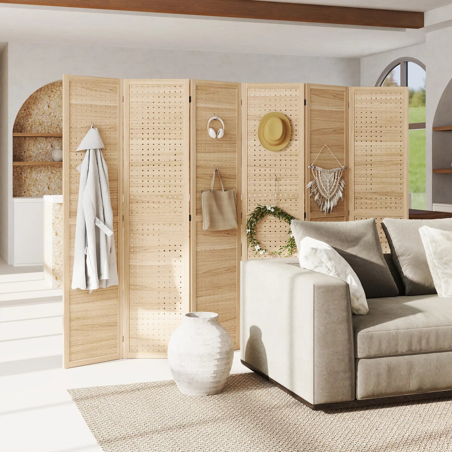 5.6 Ft. Tall 6-Panel Room Divider, Freestanding Folding Privacy Screen, Natural Room Dividers at Gallery Canada