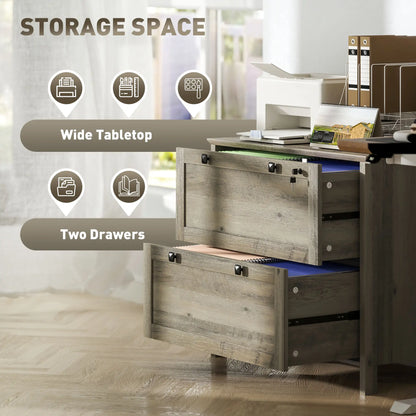 2 Drawer File Cabinet, Lockable, Adjustable Hanging Bar, Letter, A4 Size, Weathered Grey Oak Office Cabinets & Cupboards at Gallery Canada