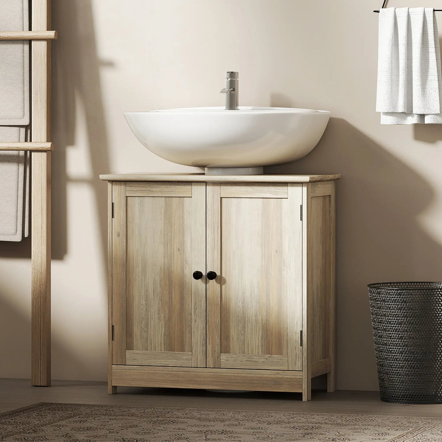 Bathroom Vanity, 24" Pedestal Sink Bathroom Vanity Furniture with 2 Doors and Shelf, Grey Wood Grain Sink Cabinets at Gallery Canada