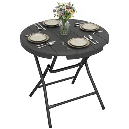 Foldable Round Outdoor Dining Table for 4, HDPE Tabletop, Steel Frame, Dark Grey Patio Dinning Tables at Gallery Canada