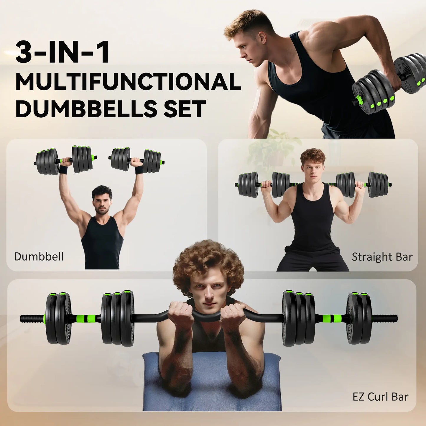 Adjustable Dumbbell Set, 3 in 1 Weights, 66lb with Connector, Non-Slip Grip Dumbbells & Barbells at Gallery Canada