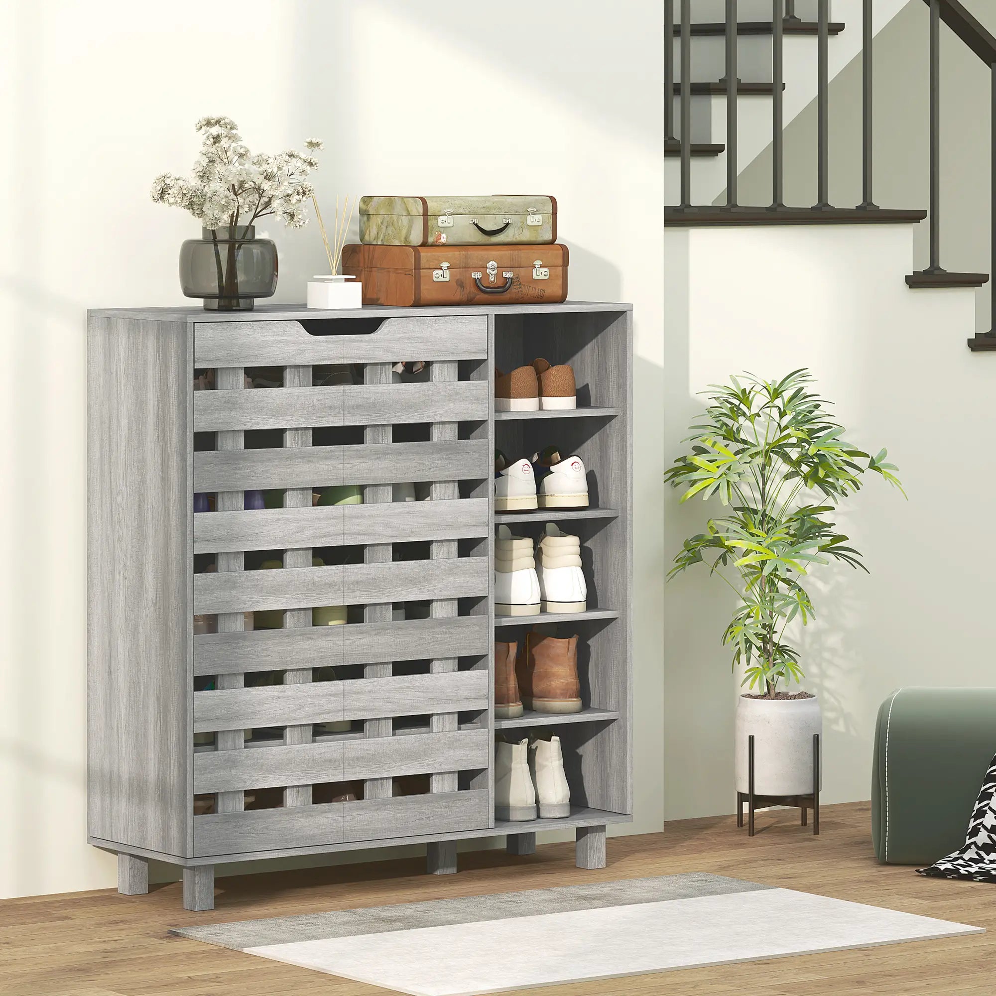 21 Pair Shoe Cabinet, 5-Tier Double Door, Light Grey Shoe Storage Cabinets & Racks at Gallery Canada
