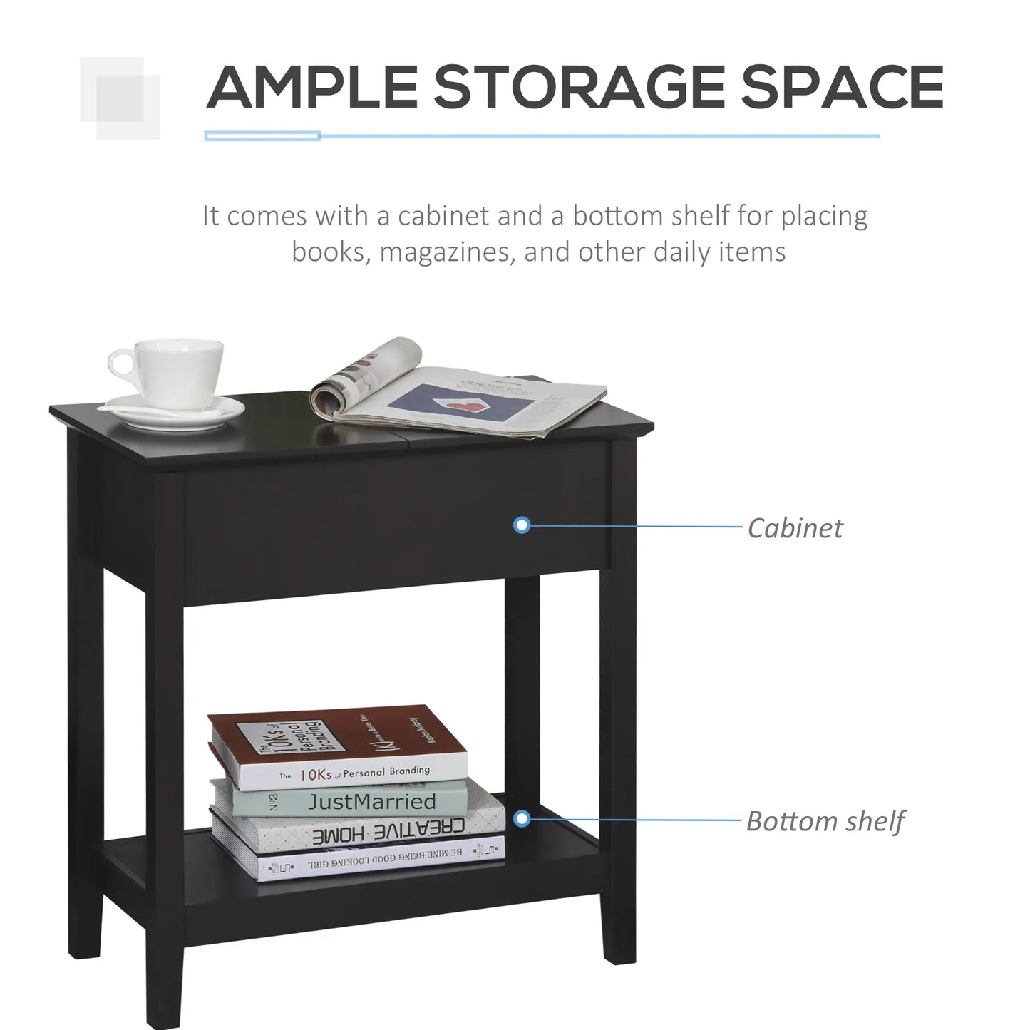 Flip Top End Side Table with Cabinet, Bottom Shelf, Dark Coffee Side Tables at Gallery Canada