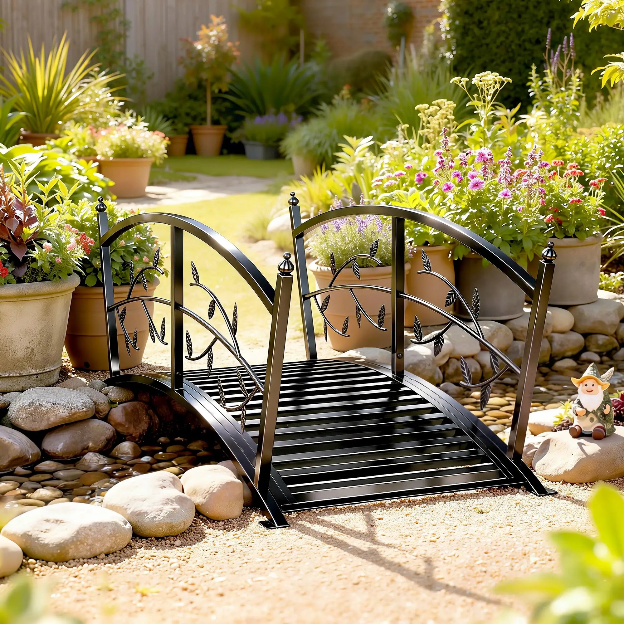 4 FT Metal Garden Bridge, Safety Railings, Outdoor Pond, Arch Footbridge Garden Decor at Gallery Canada