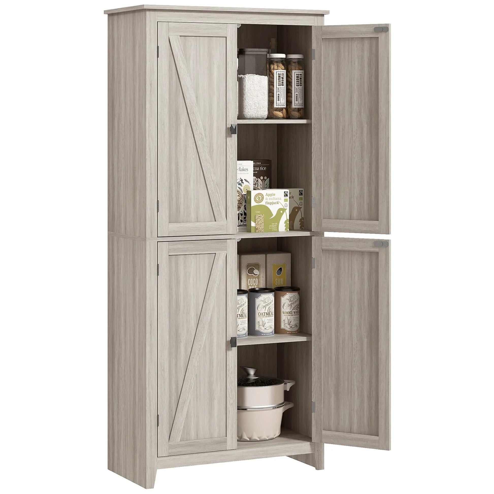72" Freestanding Storage Cabinet, Kitchen Pantry with Doors, Shelves, Grey Kitchen Pantry Cabinets at Gallery Canada