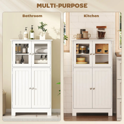 Bathroom Floor Storage Cabinet, Tempered Glass Doors, Adjustable Shelf, White Bathroom Cabinets at Gallery Canada