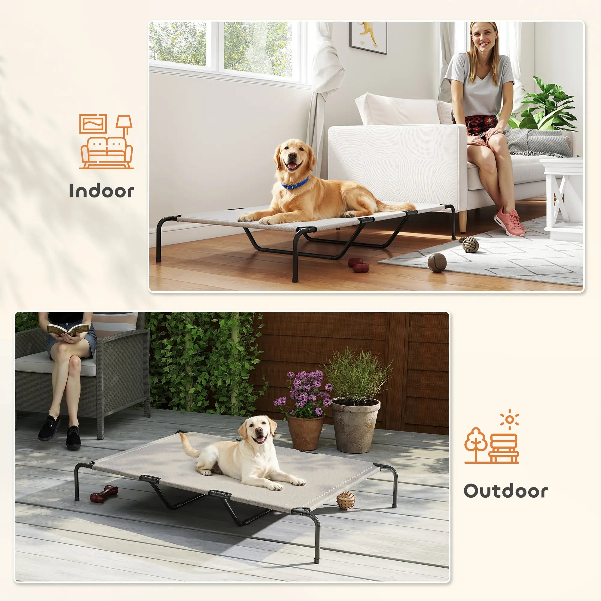 Large Dog Bed, Elevated Outdoor Cot, Breathable Mesh, Beige Elevated Dog Beds at Gallery Canada