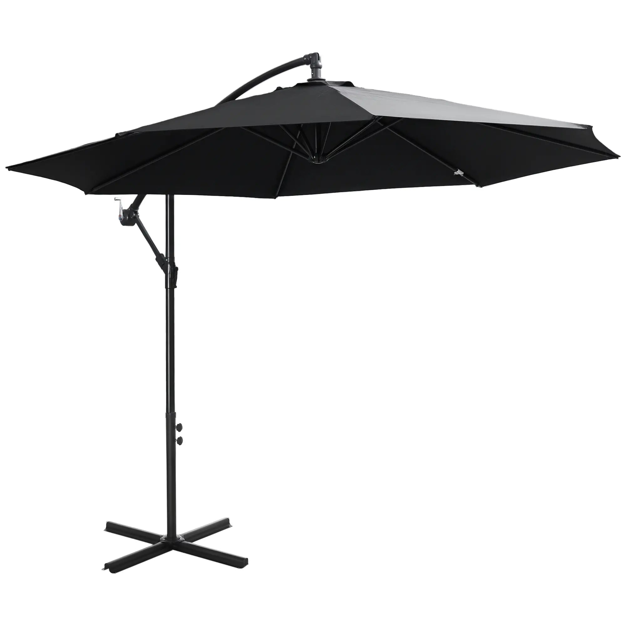 9.7ft Offset Patio Umbrella, 8 Ribs, Crank Handle, Black Offset Cantilever Umbrellas at Gallery Canada
