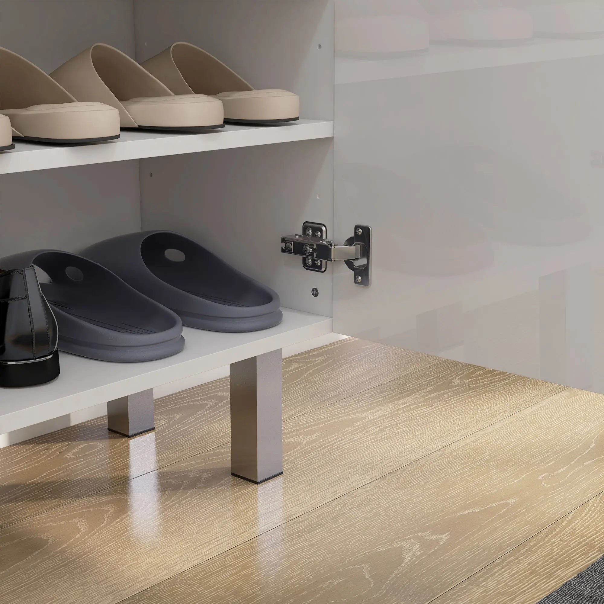 Shoe Storage Cabinet, Soft-Close Hinges, Adjustable Shelves, Holds 15-20 Pairs, High Gloss, White Shoe Storage Cabinets & Racks at Gallery Canada