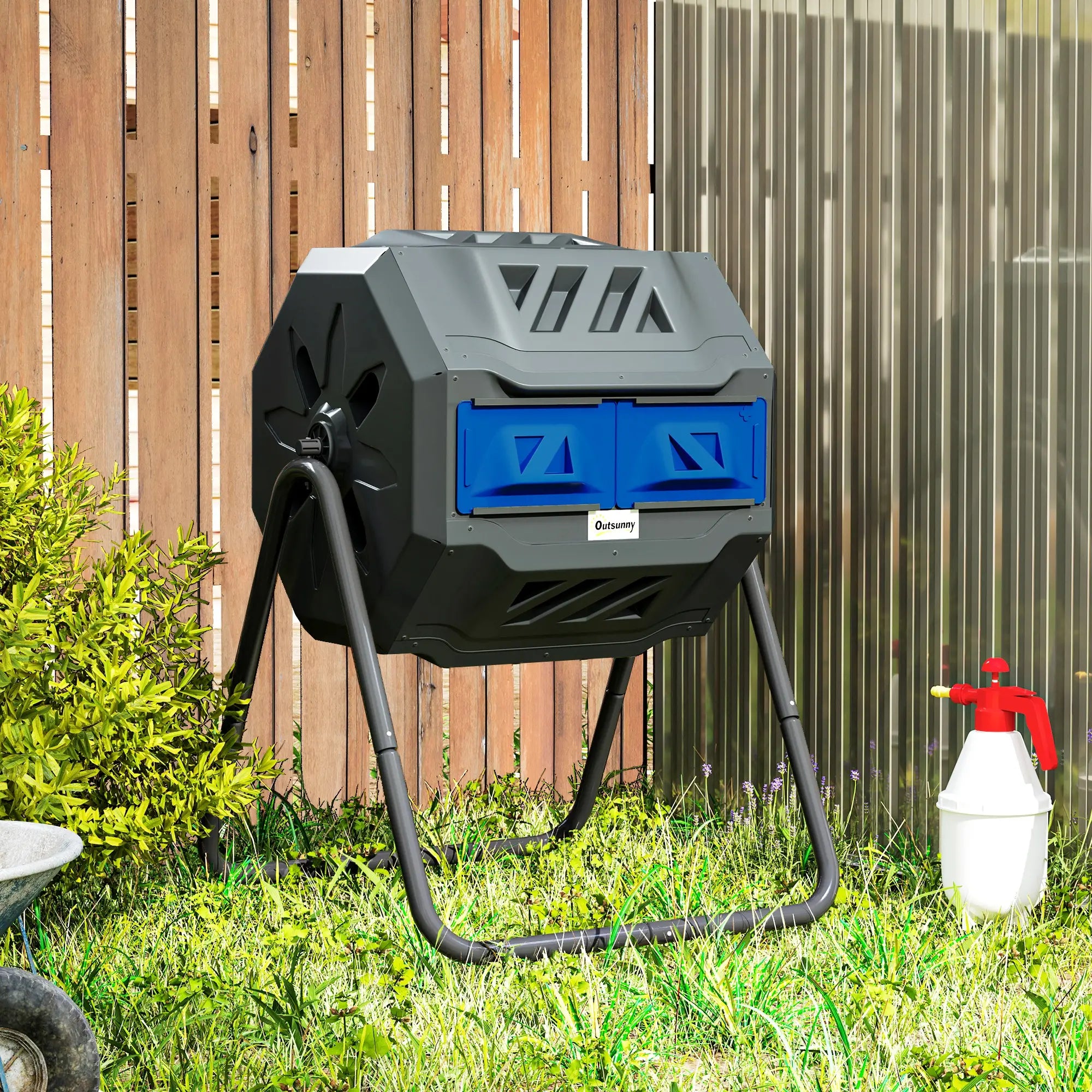 Dual Chamber Compost Bin, 43 Gallon, 360° Rotating, Blue Garden Accessories at Gallery Canada