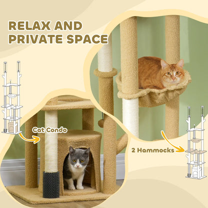 89"-100" Cat Tree Tower for Large Cats, Scratching Posts, Grooming Brush, Brown Floor to Ceiling Cat Trees at Gallery Canada