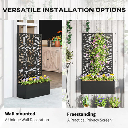 Raised Garden Bed With Trellis, 24" x 9.1" x 44.5", Black Galvanized Planter Boxes at Gallery Canada