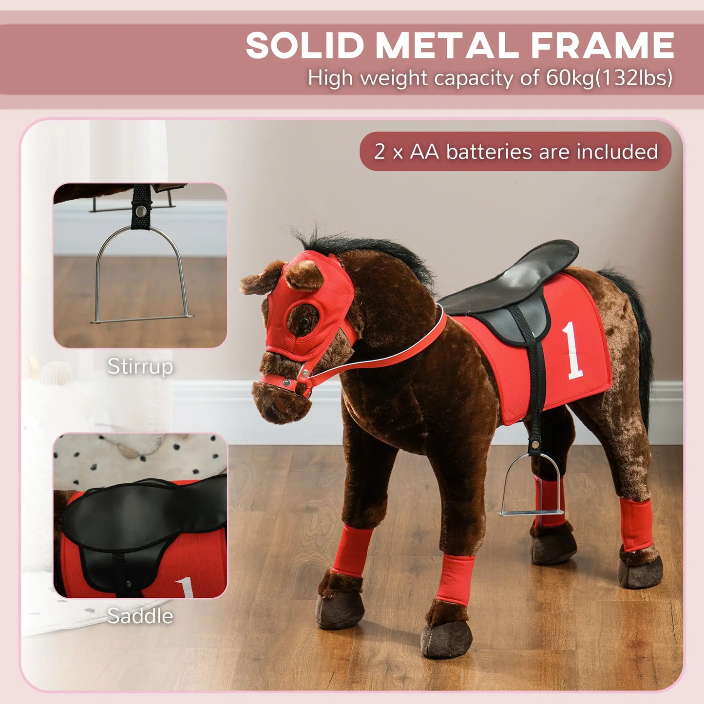 Kids Ride On Horse With Neighing Sound, Saddle, Stirrups, 3-8 Years Rocking Horses at Gallery Canada