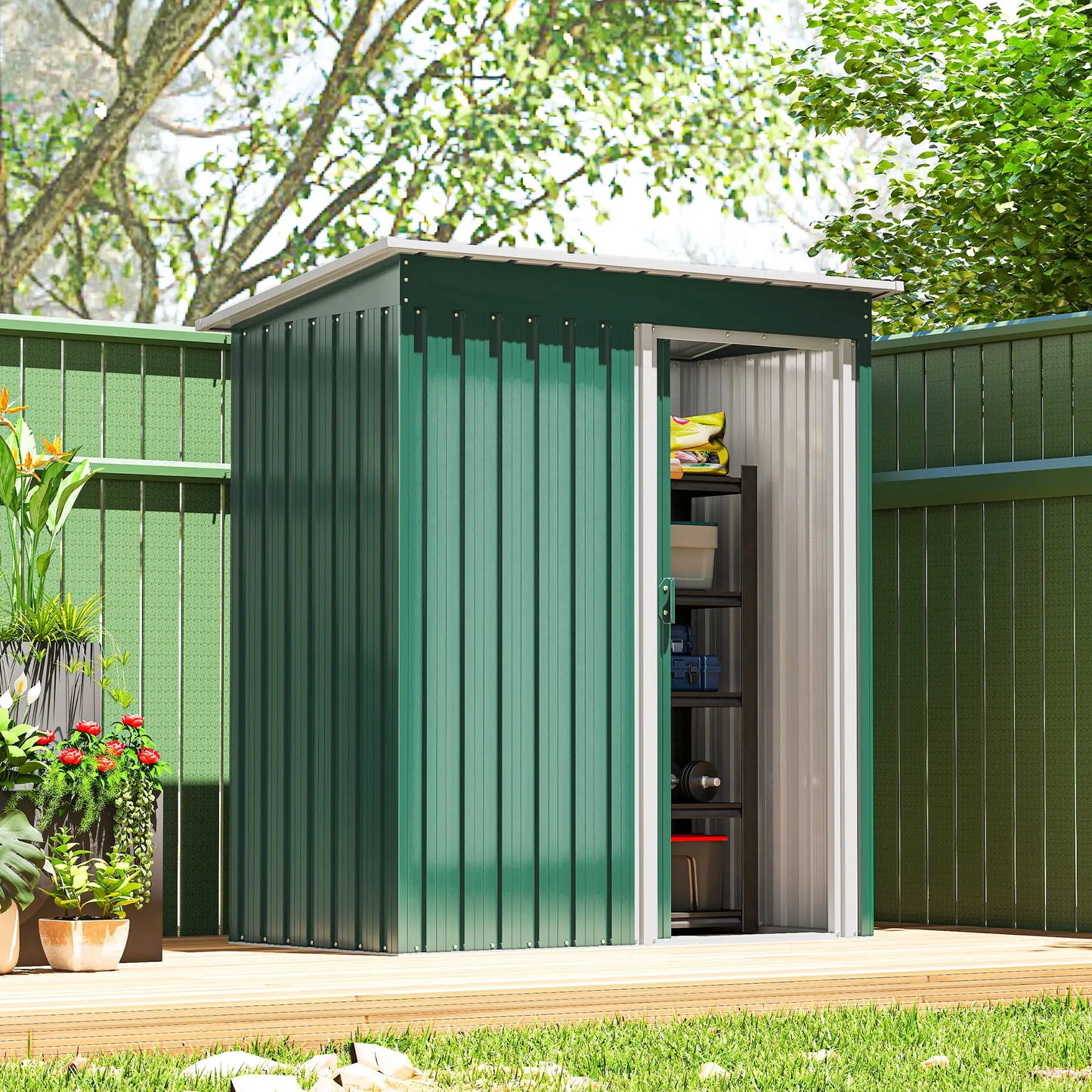 5 x 3 FT Outdoor Storage Shed, Steel Frame, Sliding Door, Green Sheds at Gallery Canada