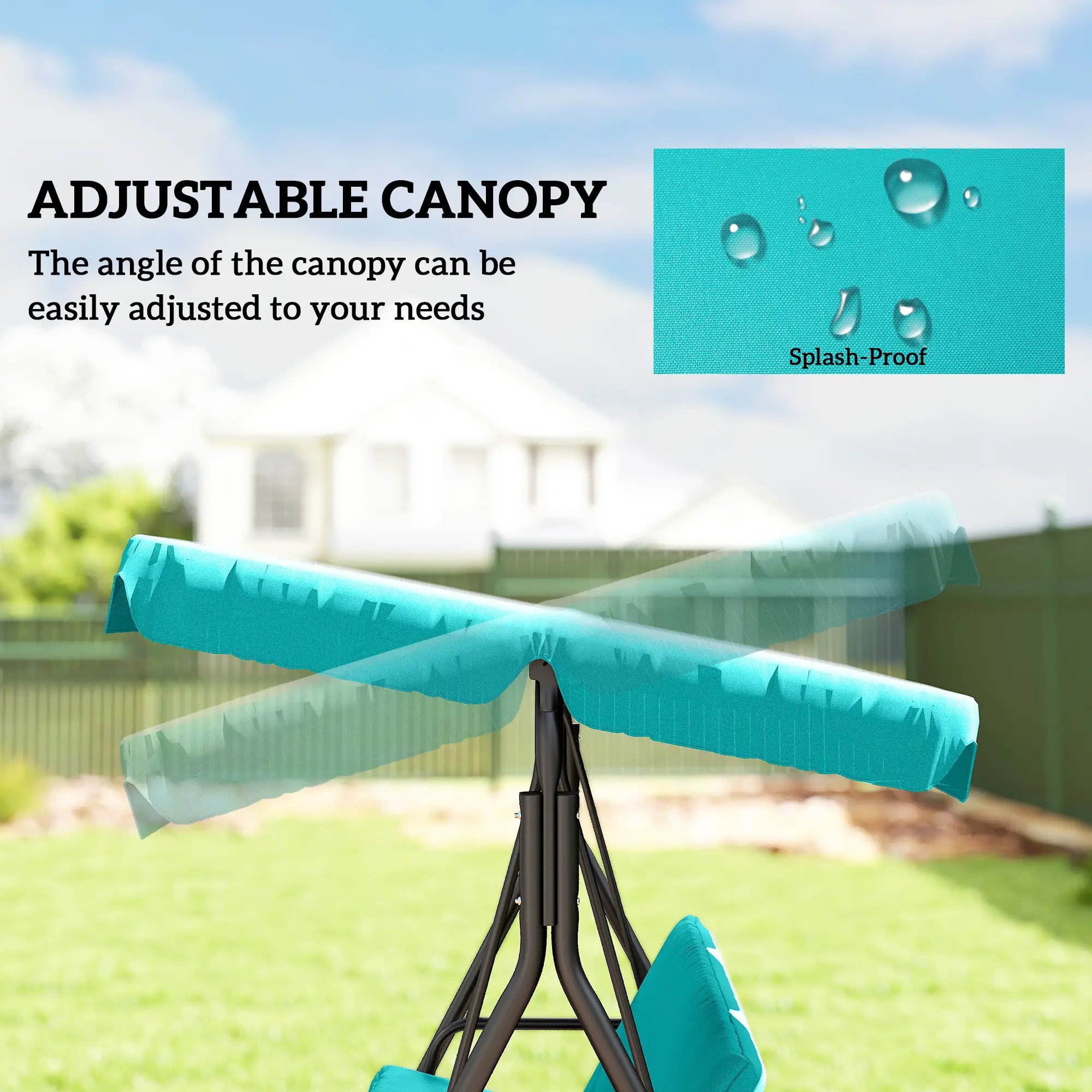 3-Seater Outdoor Porch Swing, Adjustable Canopy, Teal Porch Swings with Canopy at Gallery Canada