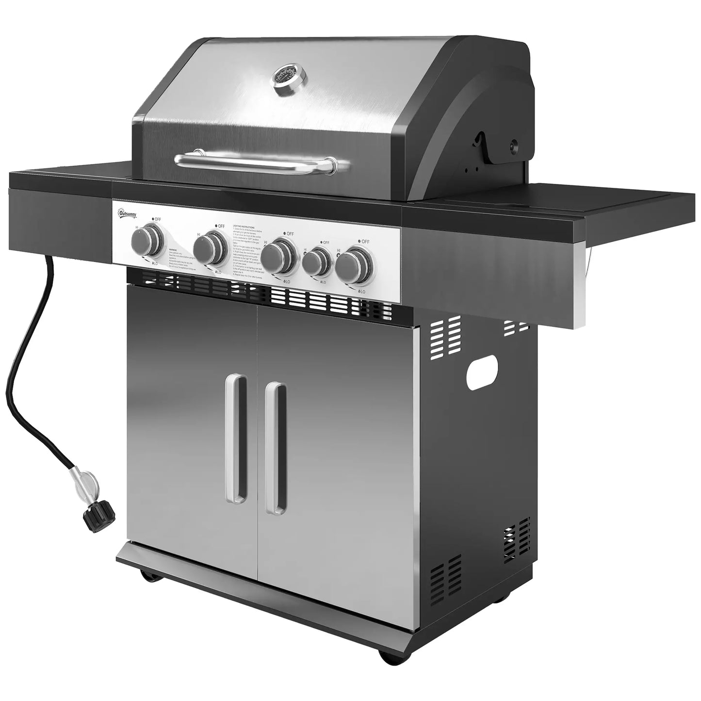 4+1 Burner Liquid Propane Gas Grill, Portable BBQ With Side Burner, Silver Propane Gas Grills Silver, Black at Gallery Canada