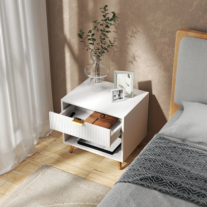 Modern Nightstand with Drawer, Open Compartment, White Bedside Tables at Gallery Canada