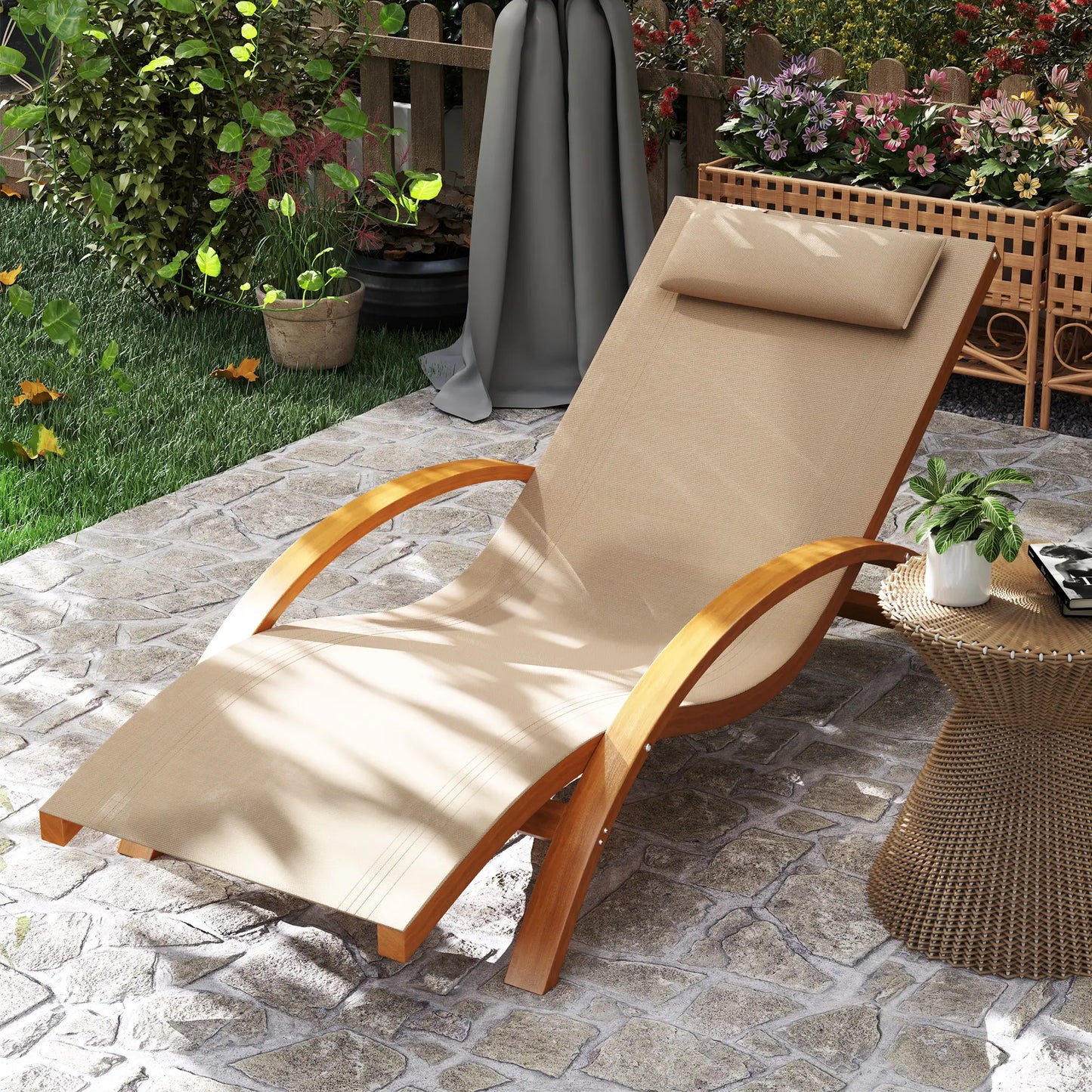 Wood Chaise Lounge Chair, Recliner, Outdoor Patio, Teak, Light Khaki Lounger Chairs at Gallery Canada