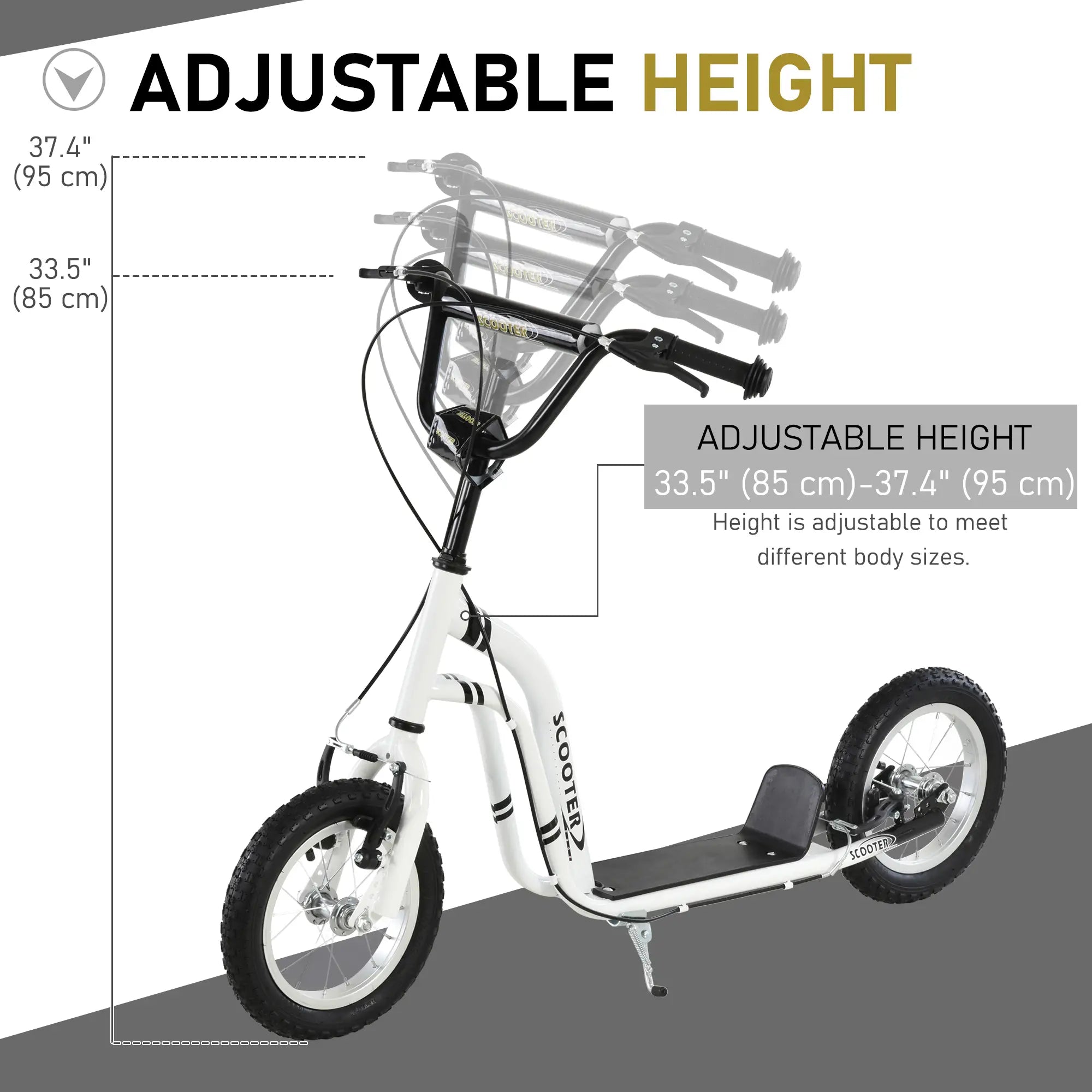 Dual Brakes Kick Scooter, 12-Inch Inflatable Wheel, Age 5+, White Scooters at Gallery Canada