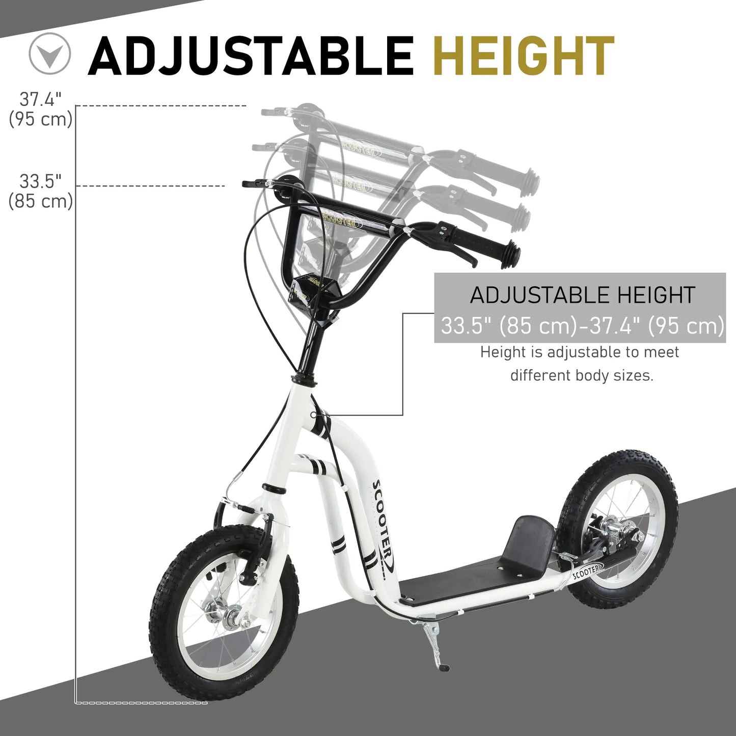 Dual Brakes Kick Scooter, 12-Inch Inflatable Wheel, Age 5+, White Scooters at Gallery Canada
