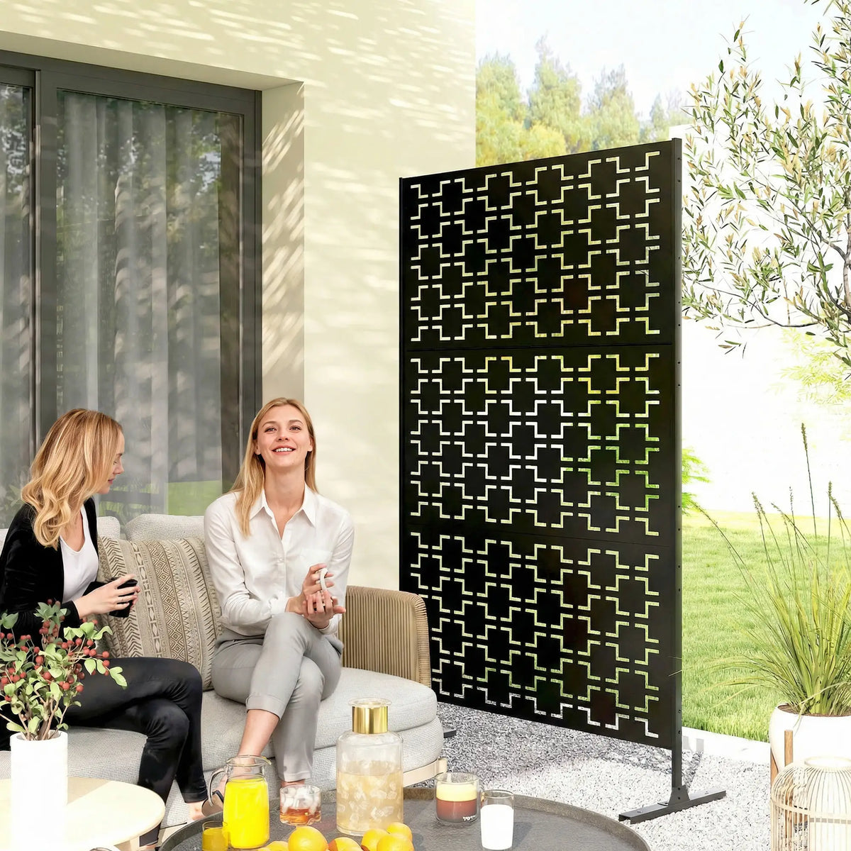 6.5FT Metal Privacy Screen, Grid Style, Outdoor Divider, Black Side Awnings at Gallery Canada