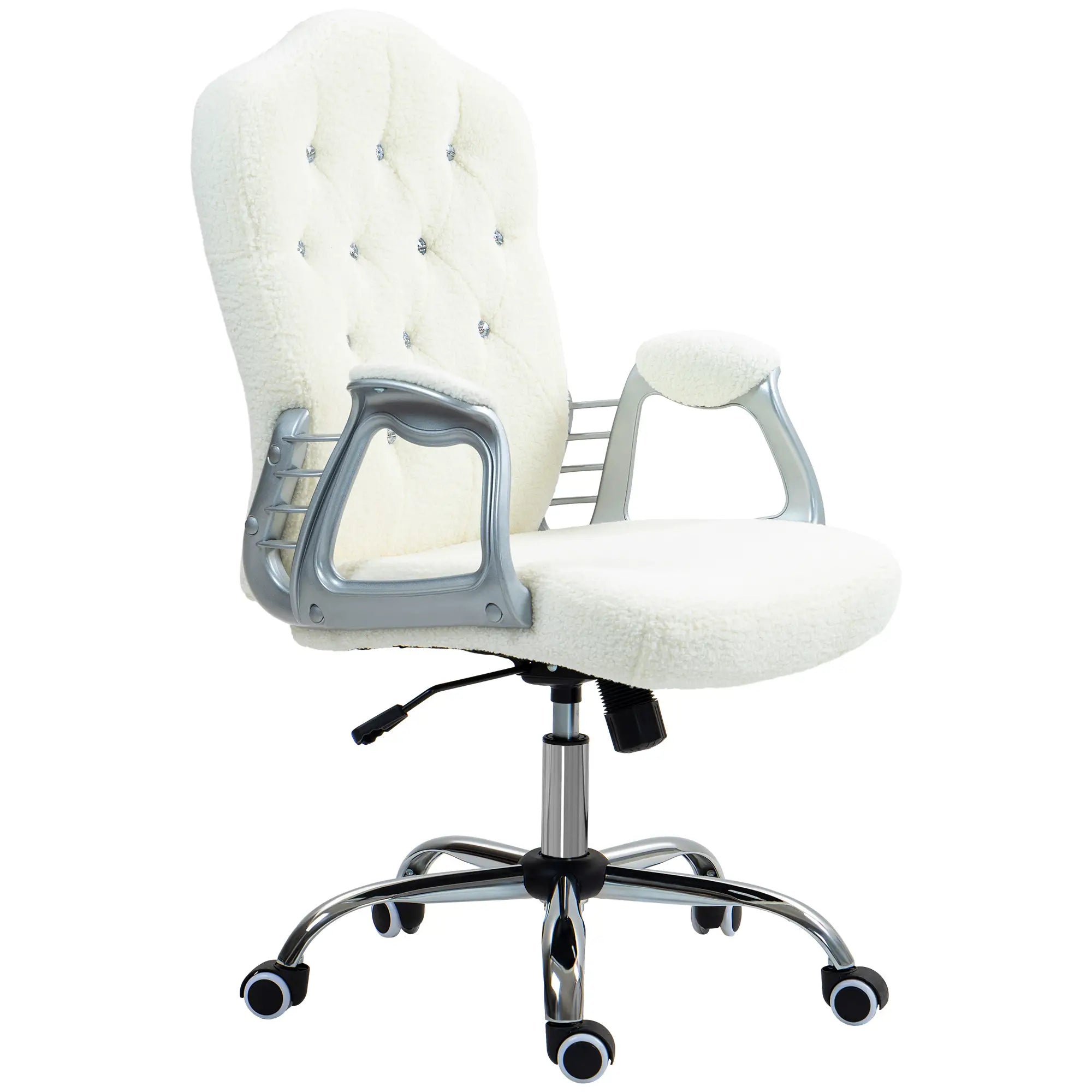Teddy Fleece Computer Chair, Button Tufted, Swivel Wheels, Adjustable Height, White Executive & Manager Chairs at Gallery Canada