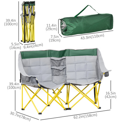 62" W Double Seat Camping Chair, Folding Lawn Loveseat, Storage Pocket, Cup Holder, Green Picnic Tables & Camping Chairs at Gallery Canada