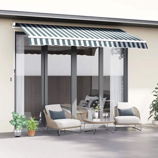 8' x 7' Retractable Awning, UV Water-Resistant Fabric, Aluminum Frame, Green White, Green, White Deck Awnings Green and White Fabric at Gallery Canada