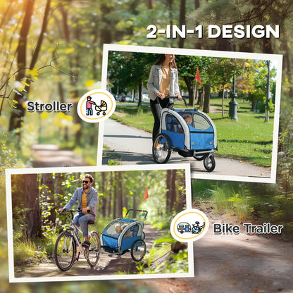 2-in-1 Bike Trailer for Kids, Foldable 2-Seat Stroller, Blue Kids Bike Trailers at Gallery Canada