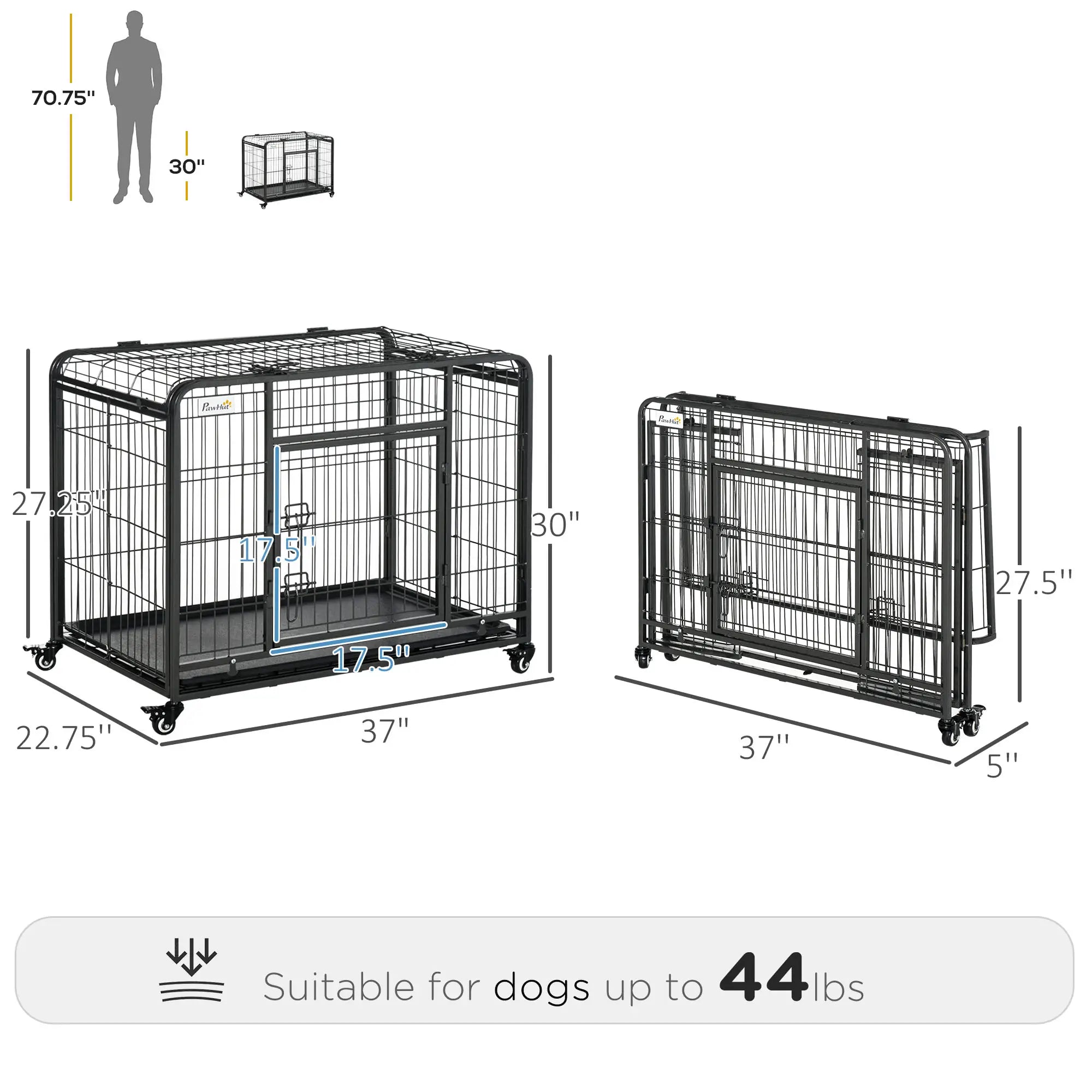 Heavy Duty Folding Dog Crate, Medium Size, 37