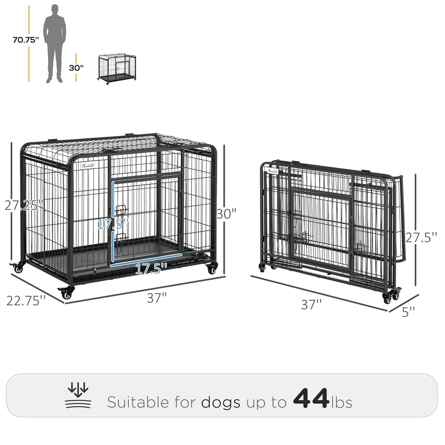 Heavy Duty Folding Dog Crate, Medium Size, 37" x 23" x 27" Houses, Kennels & Pens at Gallery Canada