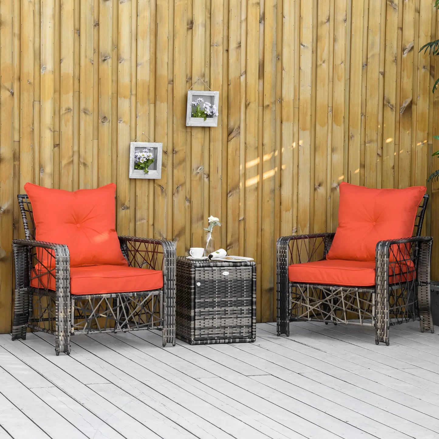 3 Pc Wicker Patio Furniture Set, Rattan Bistro with Storage Table, Red Bistro Sets at Gallery Canada