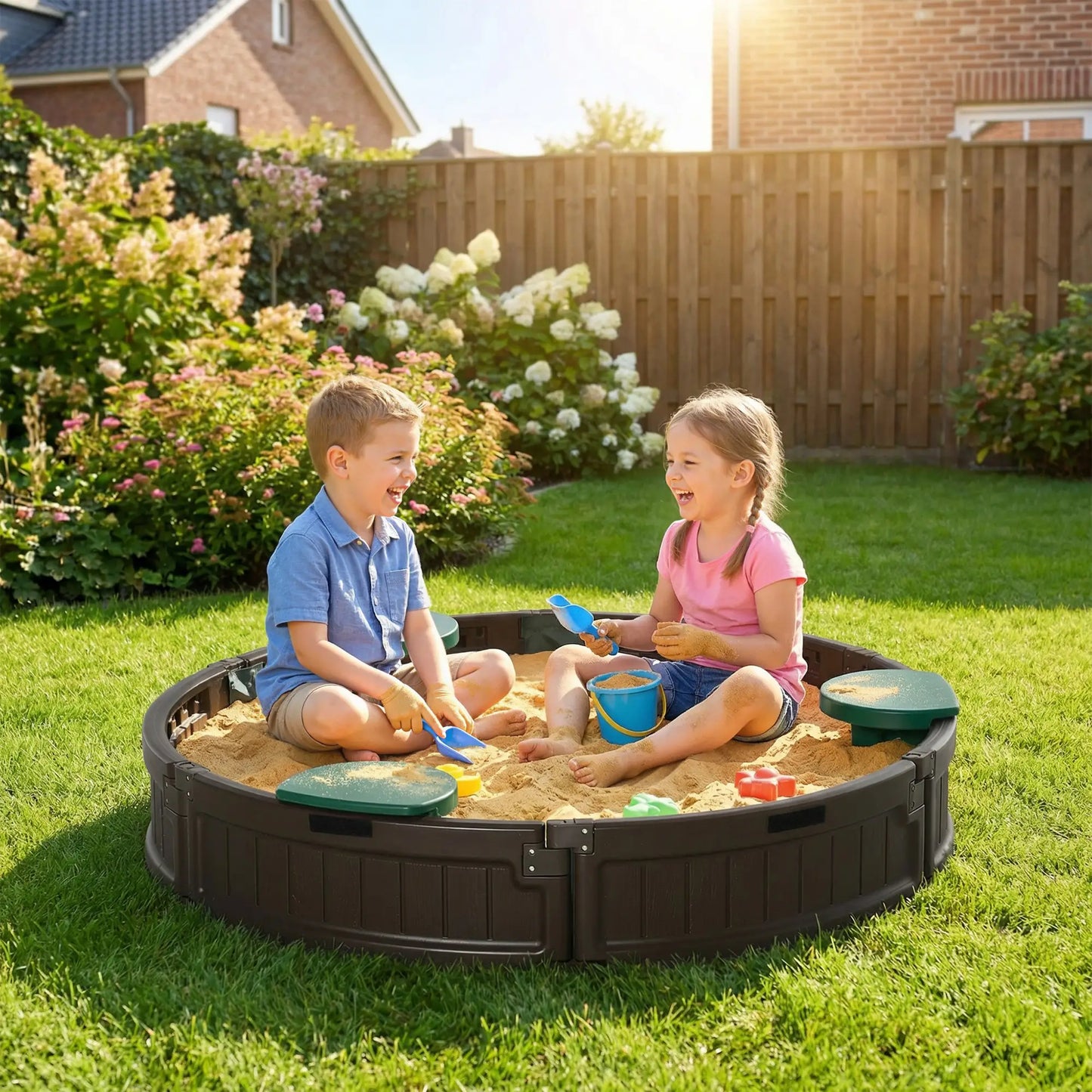 Kids Outdoor Sandbox with Cover, Waterproof Canopy, Fabric Liner, Brown Sandboxes & Accessories at Gallery Canada