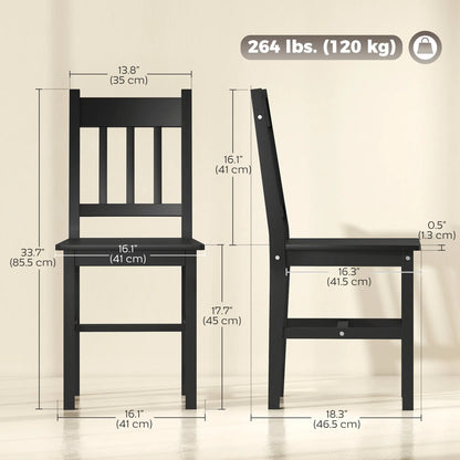 Set of 2 Kitchen Chairs with Slat Back, Black