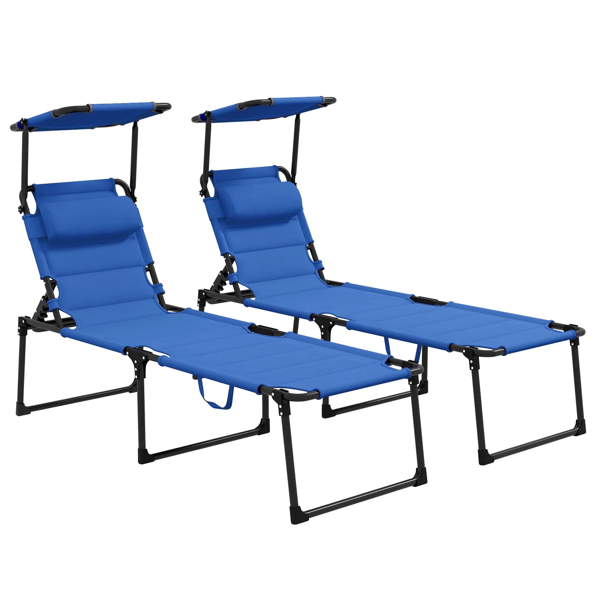 Folding Chaise Lounge, Adjustable Sunroof, Quick Dry Padded, Outdoor, Blue Lounger Chairs at Gallery Canada